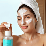 Holistic Skincare Routine**

Prompt: A bright, inviting scene showcasing a woman with radiant skin performing a multi-step skincare routine at home. Focus on gentle cleansing with foam, applying serum and moisturizer, and wearing sunscreen. Include elements representing healthy lifestyle choices like a glass of water with lemon, fresh fruits, and a silk eye mask for sleep. Soft, natural lighting.

**