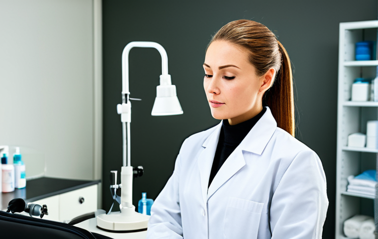 A focused adult skin care professional, dressed in a clean, modest lab coat, diligently practicing precise facial techniques on a realistic mannequin head. The setting is a brightly lit, sterile training room, with skin care products and professional tools neatly organized on a white counter. The atmosphere is calm and determined. Professional photography, high-resolution, studio lighting, sharp focus, fully clothed, appropriate attire, safe for work, appropriate content, perfect anatomy, correct proportions, natural pose, well-formed hands, proper finger count, natural body proportions, professional dress, family-friendly.