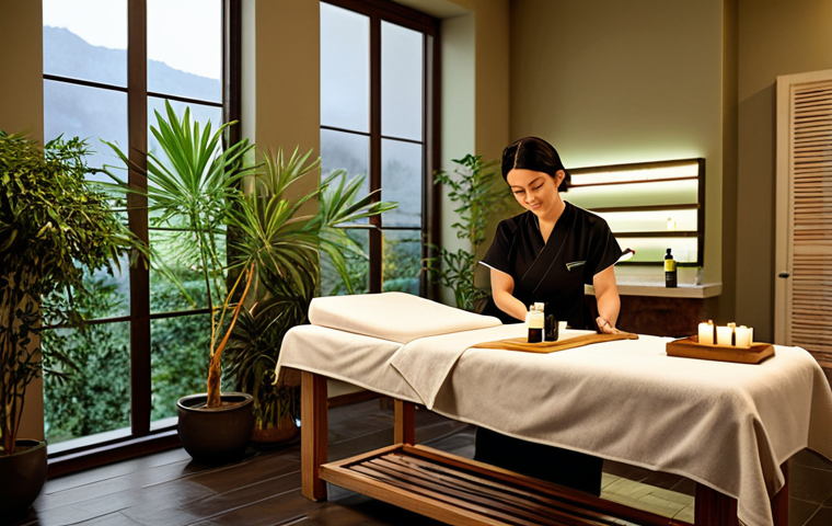**Aromatic Spa Scene:** "A serene aromatherapy spa with a fully clothed female esthetician blending essential oils, soft lighting, plants, and a relaxed atmosphere. Safe for work, appropriate content, professional."