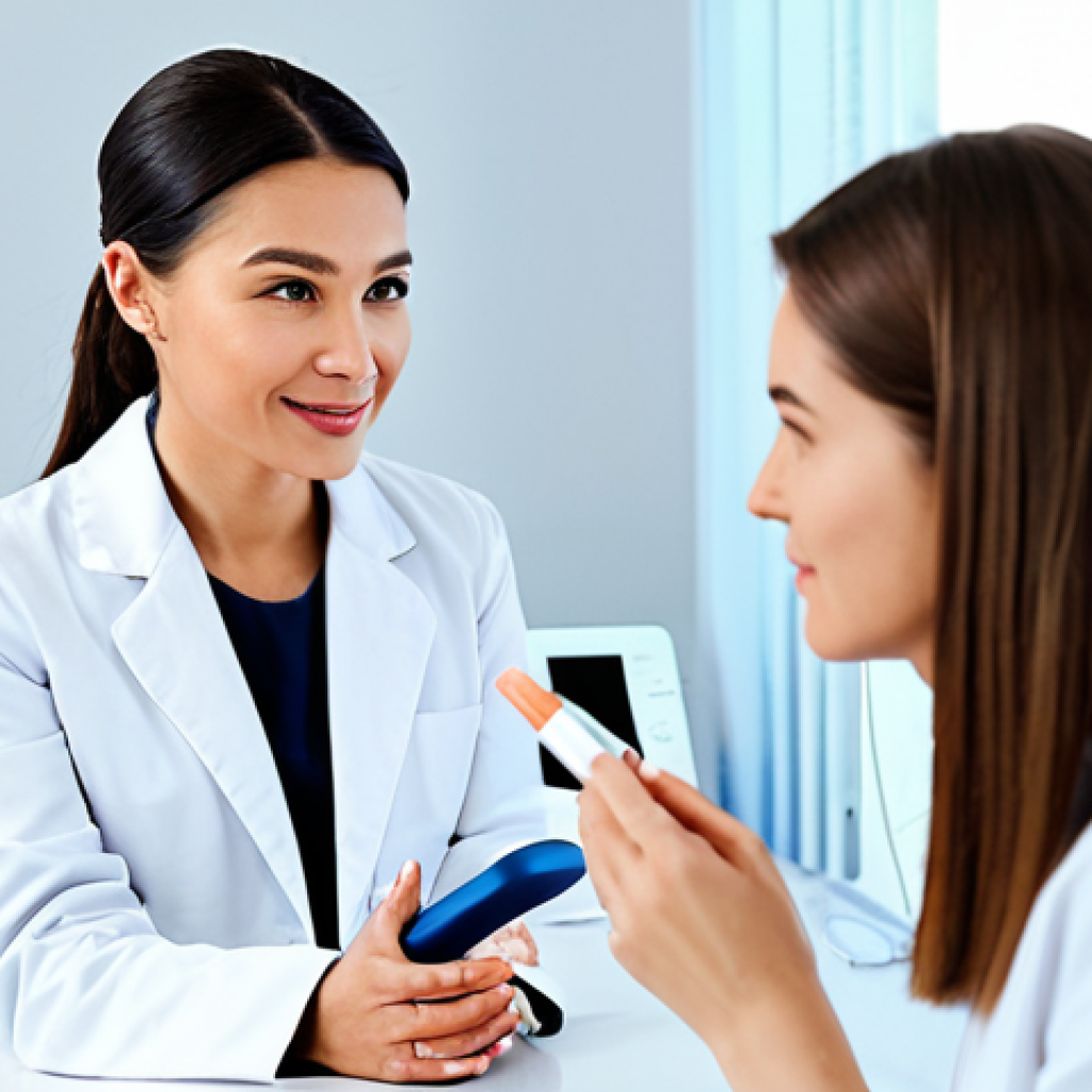 피부관리 트렌드 리서치 및 적용 사례 - Personalized Skincare Consultation**

*   **Prompt:** A serene woman with clear, healthy skin sits a...