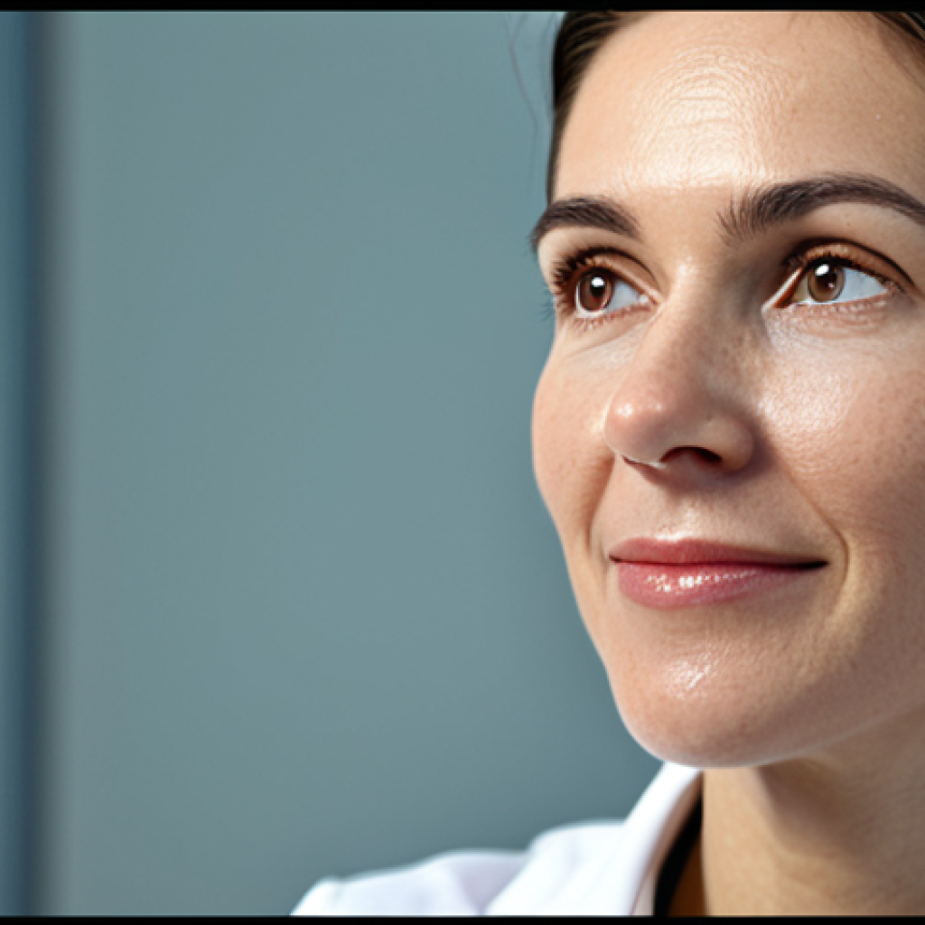 피부관리사의 전문 학회 가입 혜택 - Skincare Research Presentation**

"Close-up shot of a scientist presenting research on a new peptide...