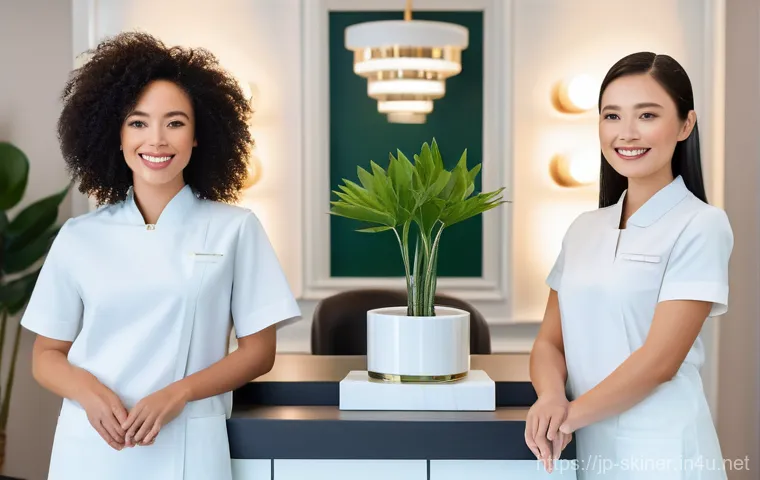 피부관리사의 소셜미디어 활용 전략 - **Prompt:** A split image showing a 'before' and 'after' comparison of a woman's face. The 'before' ...