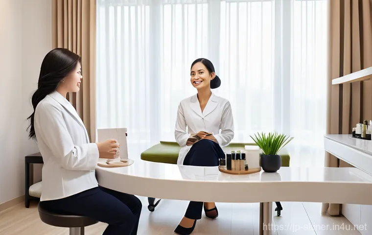 피부관리 고객 불만 해결 사례 - **Prompt 1: Empathetic Consultation & Trust Building**
    "A cozy and elegantly designed private co...