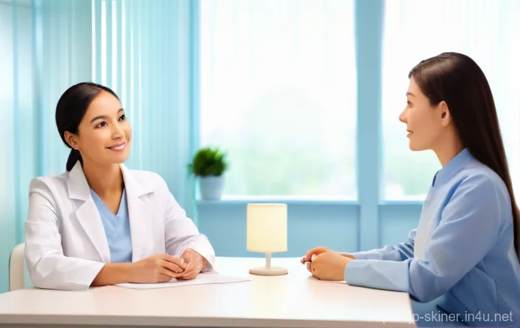 피부관리사의 개인 브랜드 구축 전략 - **Prompt:** A warm and empathetic female esthetician, in her mid-30s, with kind eyes and a professio...