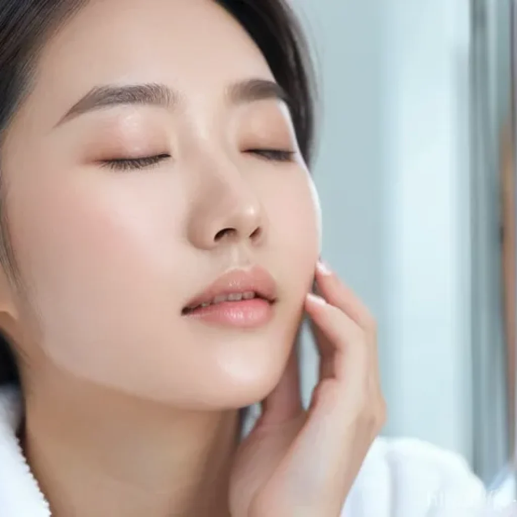 피부관리 제품 성분 분석과 사용법 - **Prompt 1: Serene Hydration**
    "A close-up, soft-focus portrait of a young adult Japanese woman,...