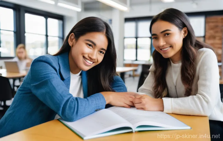 피부관리사의 자격증 학습 커뮤니티 소개 - **Prompt:** A diverse group of 3-5 individuals (predominantly women, ranging from early 20s to late ...