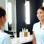 피부관리사의 직업 만족도 분석 - **Prompt:** A beautiful, radiant female customer, in her late 20s, with visibly glowing and healthy ...