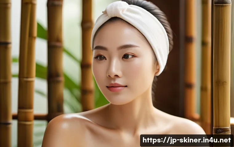 피부관리 고객별 만족도 조사 사례 - A serene spa scene featuring a Japanese woman with sensitive skin receiving a gentle facial treatmen...