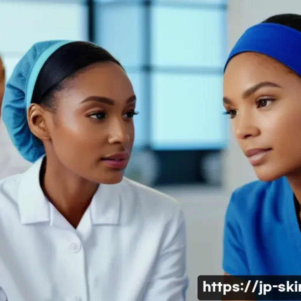 피부관리사 글로벌 자격증 종류 - A modern professional skincare classroom scene with diverse adult students attentively watching an i...