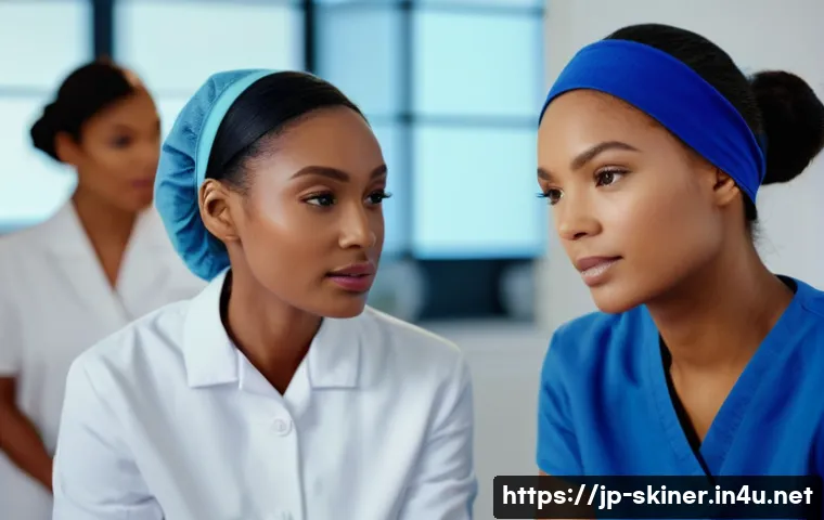 피부관리사 글로벌 자격증 종류 - A modern professional skincare classroom scene with diverse adult students attentively watching an i...