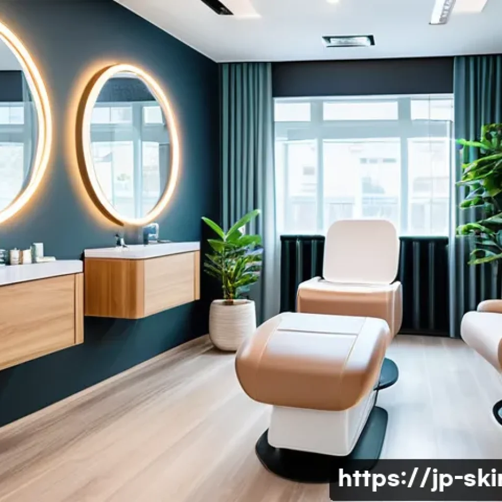 피부관리사의 직업 만족도 높이기 - A modern skincare salon interior featuring a comfortable workspace with ergonomic anti-fatigue mats ...