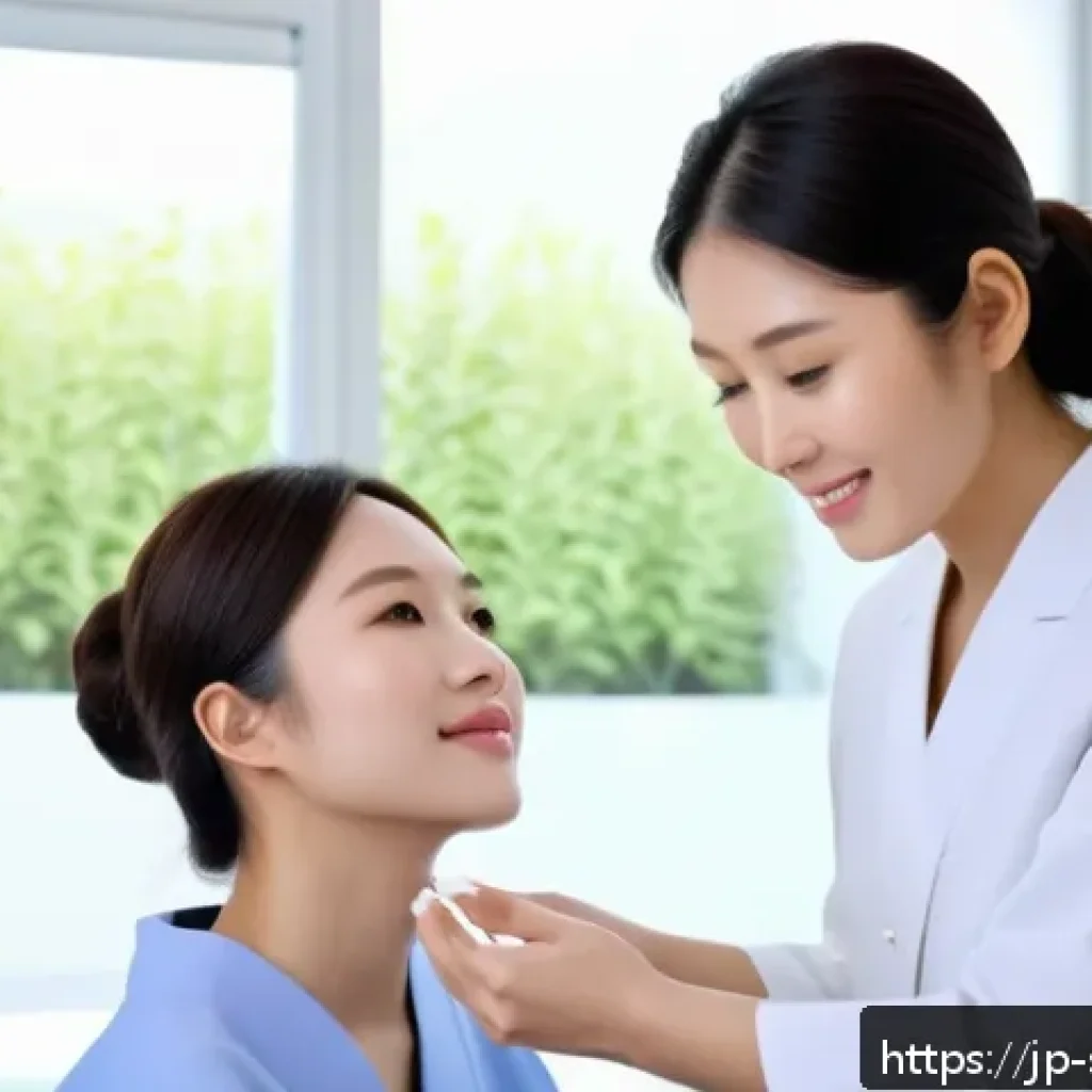 피부관리 고객 응대에서의 성공 사례 - A serene skincare consultation scene in a modern Japanese beauty salon, featuring a friendly female ...